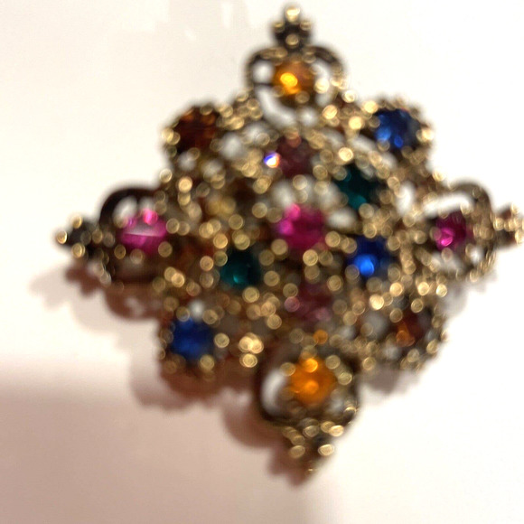 Vintage Art Deco Filigree Gold Tone And Opal Flower Brooch Pin - Picture 2 of 5